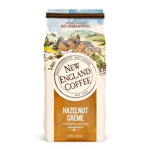 New England Coffee Hazelnut Crème Medium-Roast Ground Coffee, 11-Ounce Bag (Pack of 3), Sweet & Nutty Flavor