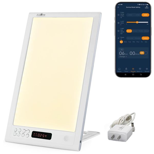 Intelligent Controlled High Illumination Light Therapy 12000lux Full Spectrum LED Light Wake Up Light Reset Body Clock Suitable for Sleeping, Night Shift, Jet Lag Light, Alarm Clock, Natural Sound,