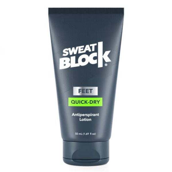 SweatBlock Antiperspirant Quick-Dry Foot Lotion for Men & Women - Hyperhidrosis Aid to Stop Excessive Sweating - Reduces Foot Odor - Non-Irritating - Dermatologist Tested - Travel Size 1.69 fl oz