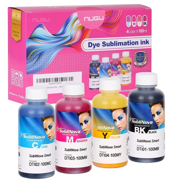 NUGU Sublimation Ink, High Density Professional Dye Sublimation Refill Inks Made in Korea Compatible for for Inkjet Printers (Cyan, Magenta, Yellow and Black, 4-Pack), 4 X 100ml