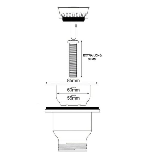 Taps2Traps™ 85mm Copper Belfast Kitchen Sink Basket Strainer Waste - Fits 60mm Hole