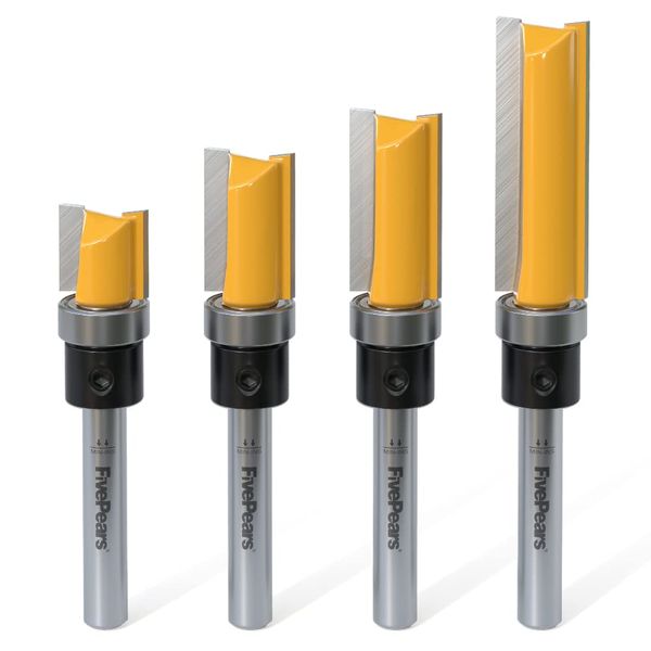 FivePears 4 PCS Pattern Flush Trim Router Bit Set 1/4 Inch Shank, Top Bearing Flush Cut Trim Router Bit for Woodworking, Cutting Diameter: 1/2", Cutting Length: 1/2", 3/4", 1", 1-1/2"