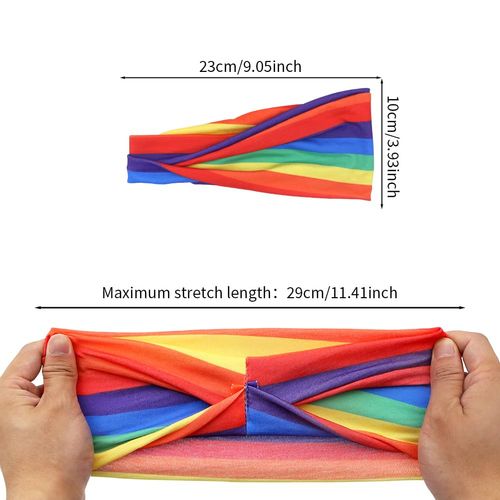 4 PCS Pride Rainbow Headbands LES Gay Pride Headbands Hair Bands Stretchy Twisted Hairbands Rainbow Head Cover Wrap for Girl Boy Women Men Pride Parade Hair Accessories Sports Yoga Running Head Band