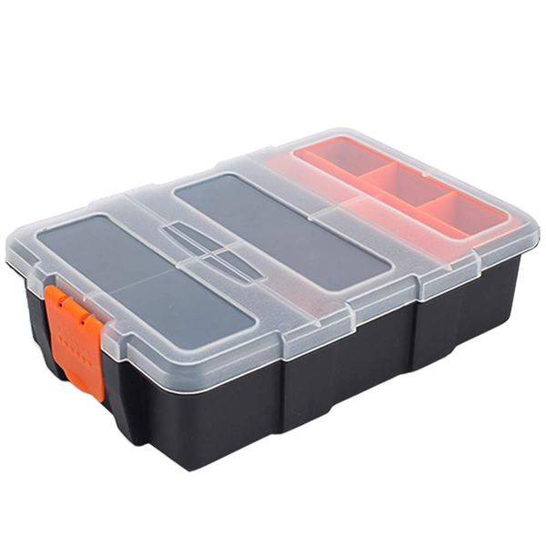 Plastic Tool Storage Box, Waterproof Portable Organizer Box with Removable Adjustable Divider Compartment for Tools, Screws, Nails, Rivets, Bolts