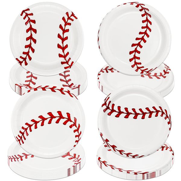 PTECDROTS 80Pcs Baseball Party Plates Decorations - Including 9” Baseball Ball Plates Disposable Dinner Plates for Kids Baseball Fan Sports Event Baseball Theme Party Supplies