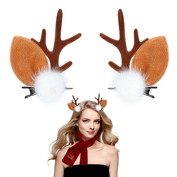 YCHRLSO Reindeer Antlers Headband Hairpins,Cute Christmas Costume Outfits Accessories,Deer Antlers Bambi Ears Hair Clips Headdress for Women