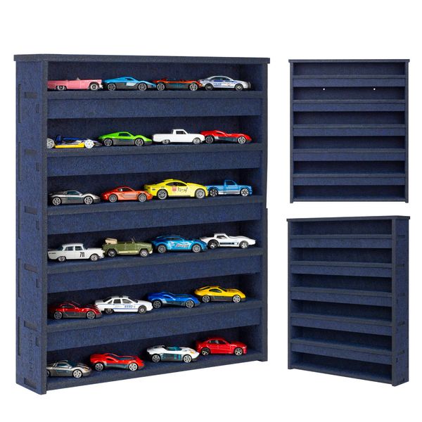 KISLANE Assemblable Kids Display Case Compatible with Toy Cars, Display Case Fit for Toy Cars Case & Matchbox Cars, Wall-Mounted Storage Organizer Case (Blue)