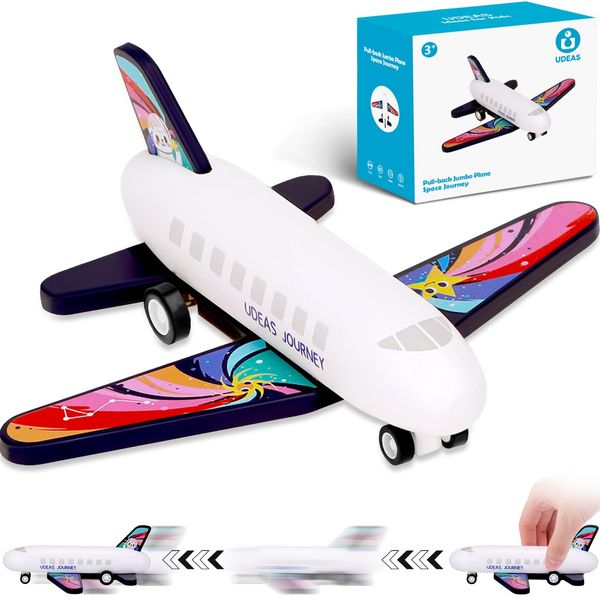 UDEAS Wooden Airplane Toys for Toddlers, Kids Pull Back Model Airplane Toys, Birthday Gifts Toy Plane for Boys Girls 3 4 5 6 7 8 Years Old (White)