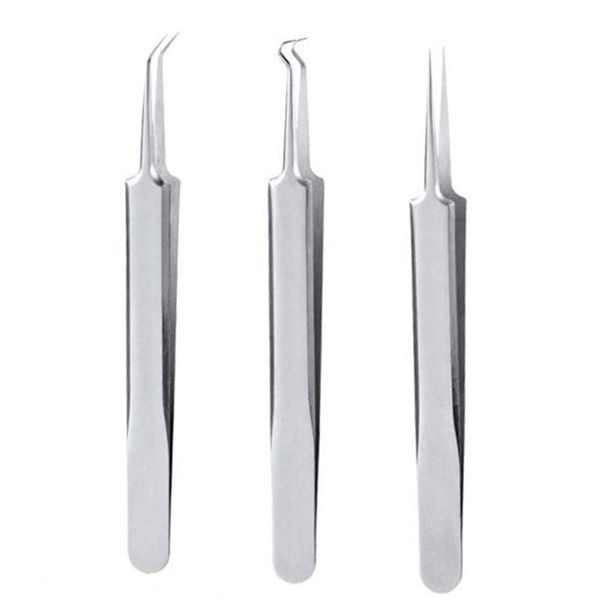 3 Pcs Blackhead Remover Tool Durable Extractor Tweezers Kit with Case for Facial Care Skin