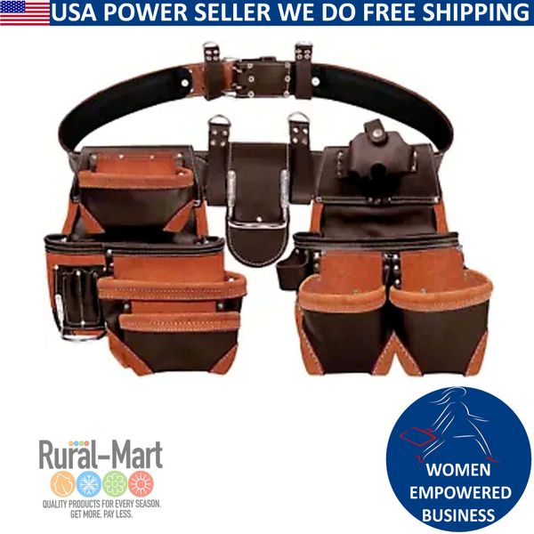 19 Pocket Leather Tool Belt Pouch Multipurpose Pockets Work Organizer Bag Framin