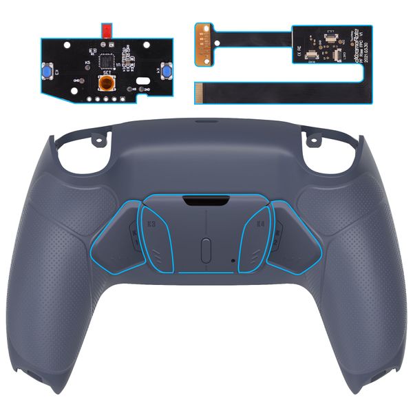 eXtremeRate Sterling Silver Rubberized Grip Programable RISE4 Remap Kit for PS5 Controller BDM-010 BDM-020, Upgrade Board, Redesigned Back Shell, 4 Back Buttons for PS5 Controller - Without Controller