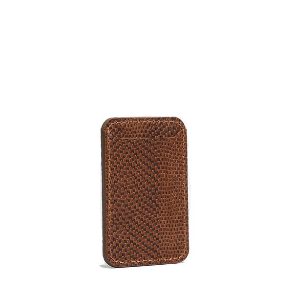 Leather wallet with MagSafe - Embossed Snake Print - Brown