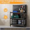 Metal Workshop Shelving Work Bench Garage Tool Storage Shelves W/Pegboard Wheels