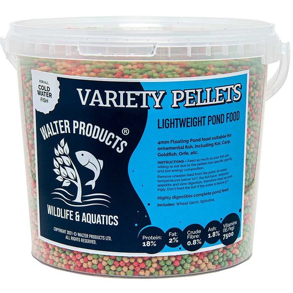 Walters Variety Pellets (2L Tub) | Pond Fish Food for Goldfish, Koi and all Cold Water Pond Fish | Nutritional Floating Fish Food Pellets in Stay Fresh EasyTubs and Refill Bags