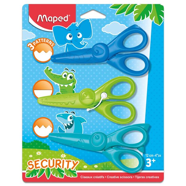 Maped Kidicraft Childrens Safety Craft Scissors (Pack of 3) Zig Zag, Curves & Straight Cut