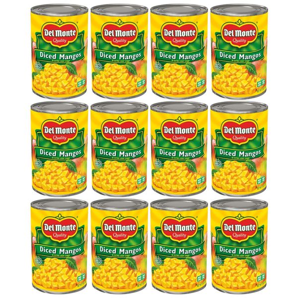 Del Monte Diced Mango in Extra Light Syrup, Canned Fruit, 12 Pack, 15 oz Can, Yellow