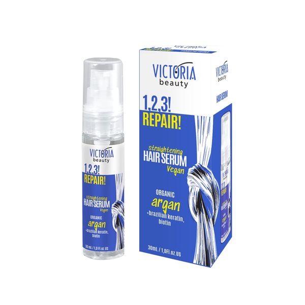 Victoria Beauty - Haarserum für geschädigtes Haar mit Bio Arganöl und Biotin, Keratin Haarglättung dauerhaft, Hair Straightening Serum, repariert die Haarschäden, 30ml