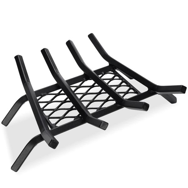 Fireplace Grate with Ember Retainer, 15.5 Heavy Duty Cast Iron Indoor, Chimne...