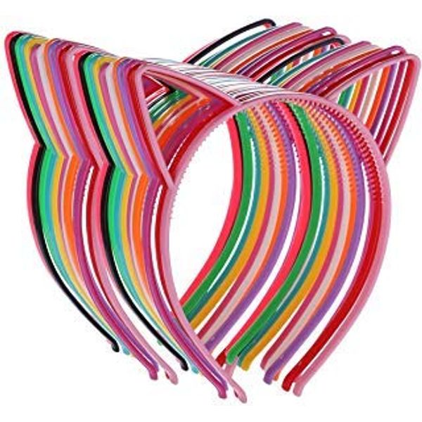 Tbestmax 24 Cat Ear Headbands Plastic Hairbands Hair Hoops Party Costume Daily Decorations Bunny Bow Headwear Cats Accessories for Women Girls Wearing and Decoration