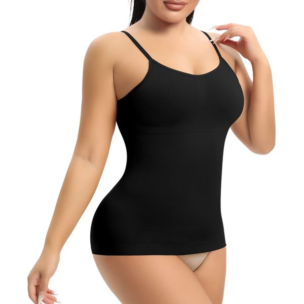 YARRCO Damen Shape Unterhemd Bauchweg Hemdchen Shapewear Trägertop Spaghettiträger Shaping BH Hemd Formendes Top Body Shaper Nahtloses Figurformendes Tanktop (Schwarz, S)