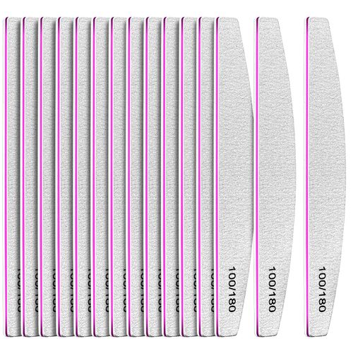 15pcs Professional Nail Files 100/180 Grit, FANDAMEI Premium Nail Boards Double Sided Fingernail Files, Nail Buffer Files Emery Boards for Nails Pet Manicure Tools Files Home & Salon Use, Half-Moon