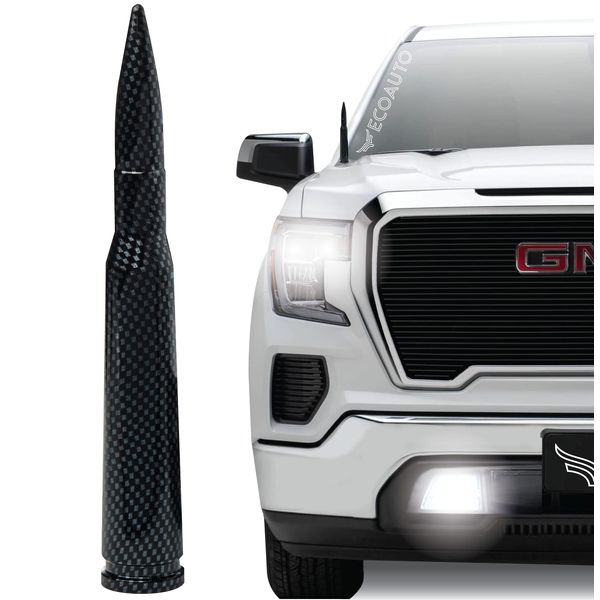 EcoAuto Badass 50 Cal Bullet Antenna Replacement Fits All Chevy & GMC Truck Model Years - Car Antenna Replacement - Military Grade Aluminum - Anti Chip & Anti Theft Design (Carbon Fiber)