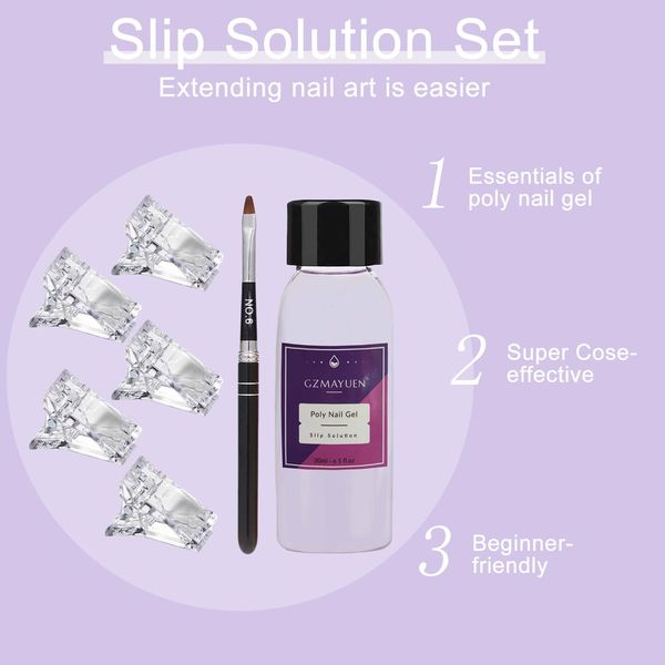 GZMAYUEN Slip Solution Poly Nagel 30ML Poly Nägel Liquid Set Nail Extension Gel Solution Polyacryl Rutschlösung Slip Loesung Set