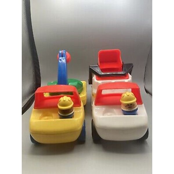 Little Tikes Toddle Tots 80’s Vehicle LOT CHERRY PICKER CRANE + GARBAGE TRUCK +