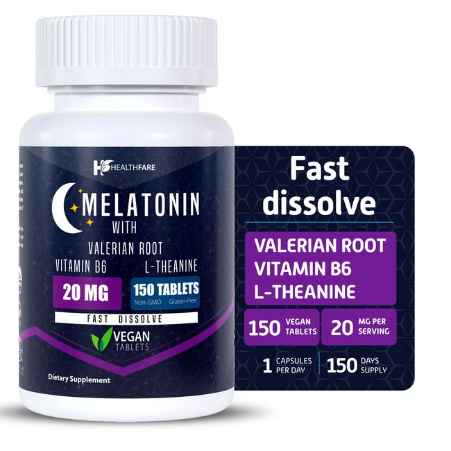 Healthfare Melatonin 20mg 150 Tabs With L-Theanine, Valerian Root & Vitamin B6