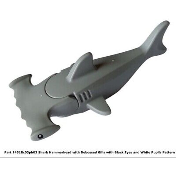 Lego City Light Bluish Gray Hammerhead Shark with Debossed Gills And Black Eyes