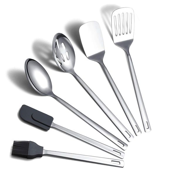 Cooking Spoon, Berglander 6 Pieces Spatula Set Stainless Steel, Metal Spatula, Serving Spoon, Kitchen Tools Set Non-Stick And Heat Resistant, Dishwasher Safe, Easy to Clean (6 Packs)