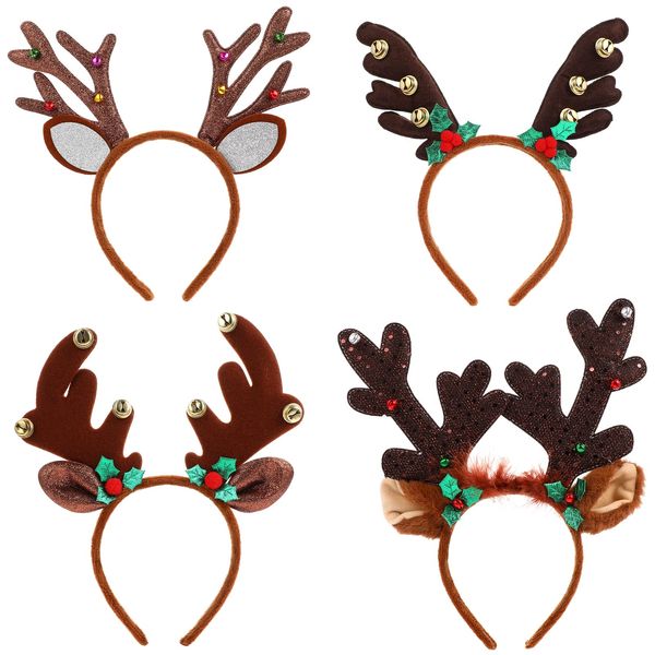 FRCOLOR Deer Headband Reindeer Antlers Headband 4Pcs Christmas Headbands for Women Kids Christmas Reindeer Ears Hair Hoop Party Accessories Reindeer Headband