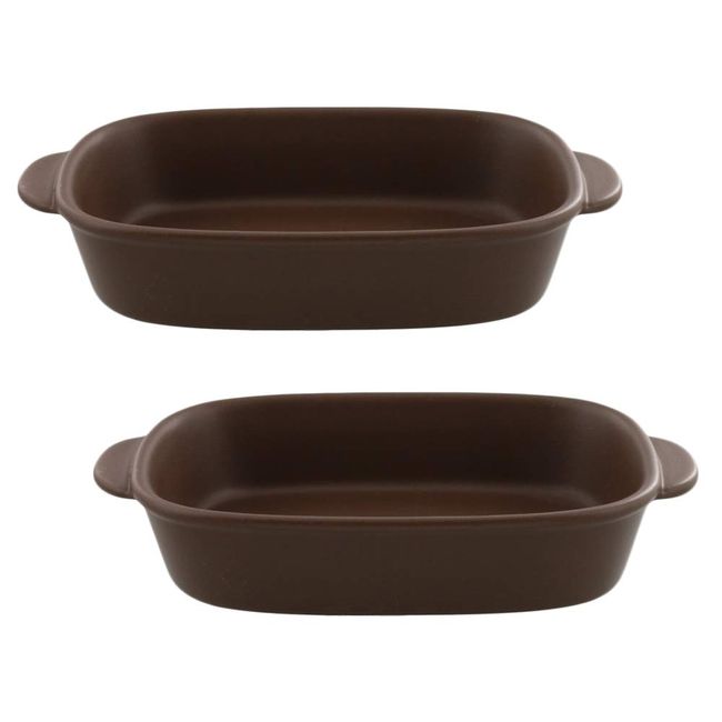 Tableware East Square Au Gratin Plate, Set of 2, Open Fire OK, Chocolate Brown, Cafe Style Au Gratin Dish, Suitable for Open Fire, Suitable for Household Oven (Long Rectangular Chocolate Brown)