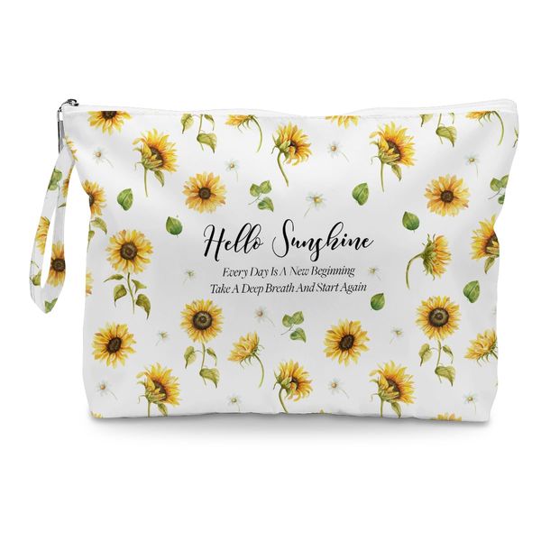 Makeup Bag, Toiletry Bag, Waterproof Large Capacity Travel Cosmetic Bag, Zipper Pouch for Girls, Mom, Wife, Sister, Friends, Wet Bag, Baby Diaper Bag, Sunflower Decor Sunflower Gifts for Women