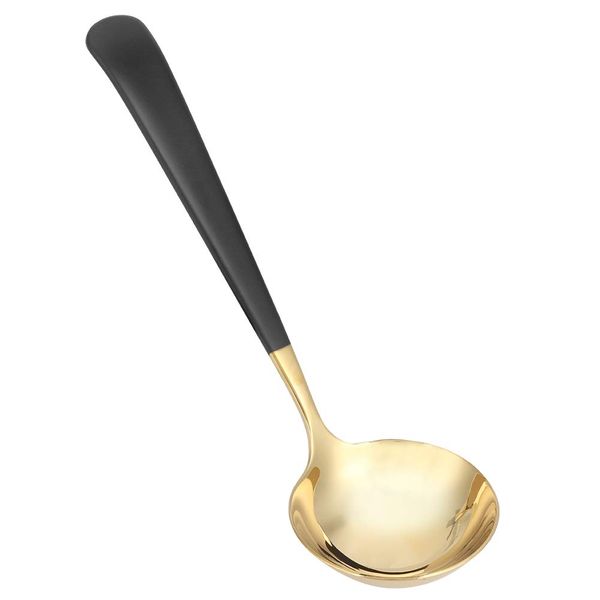 Soup Ladles, Cooking Ladle for Soup, (6cm/19cm) Black-Gold Deep Spoons Stainless Steel Soup Serving Spoon with Long Handle Kitchen Tablewares for Stews Hotpot