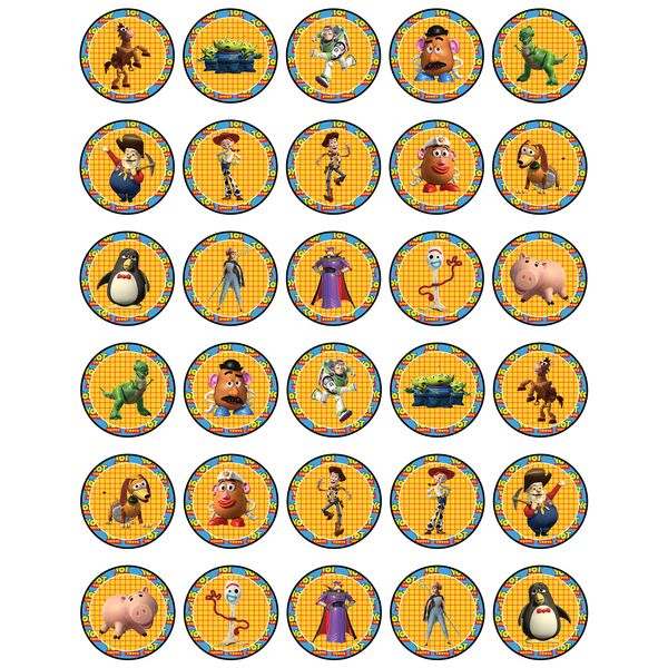 30 x Edible Cupcake Toppers Themed of Toy Story Collection of Edible Cake Decorations | Uncut Edible on Wafer Sheet