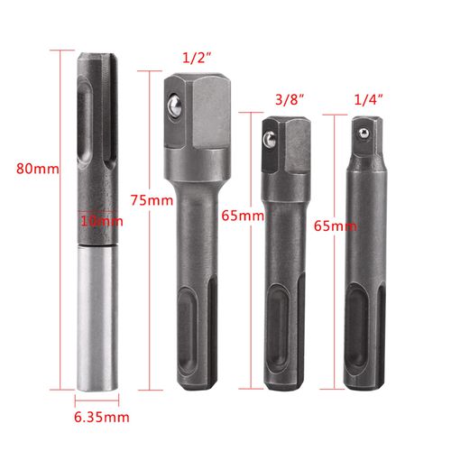 8 pcs SDS Plus Socket Adapter Set,1/4" Hex Socket Adaptor 1/4" 3/8" 1/2" Square Impact Socket Extension Connector Power Drill Bit Adapter