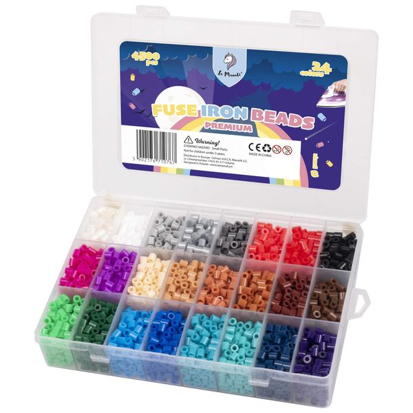 La Manuli Ironing Beads Midi Fuse Beads Kit (5mm) 4500 Pieces in 24 Dark Colours, Assorted + Organiser