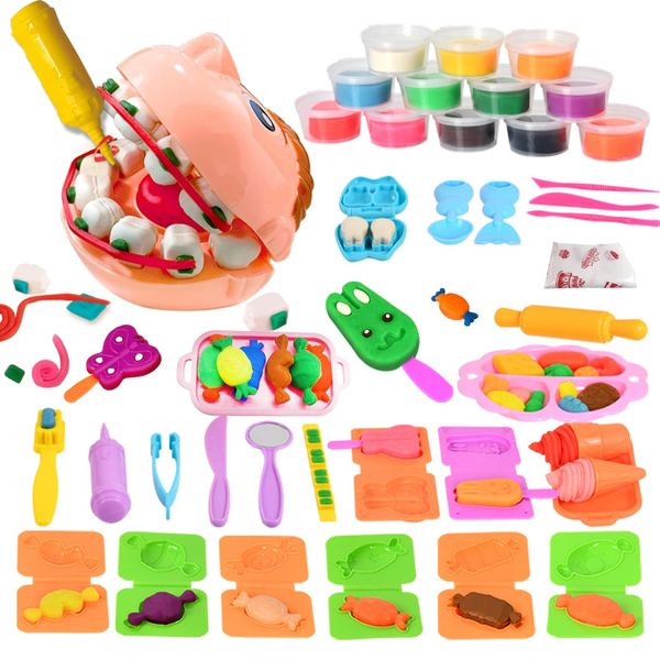 GOVOY Dough Play Dentist Color Dough Doctor Drill and Fill Little Smile Dentist Kit with Modeling Dough and Tool Set for Kids Pack of 53pcs