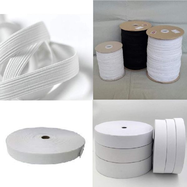 1/4" (6 mm) 8 Cord Black Flat Elastic - 250 mts