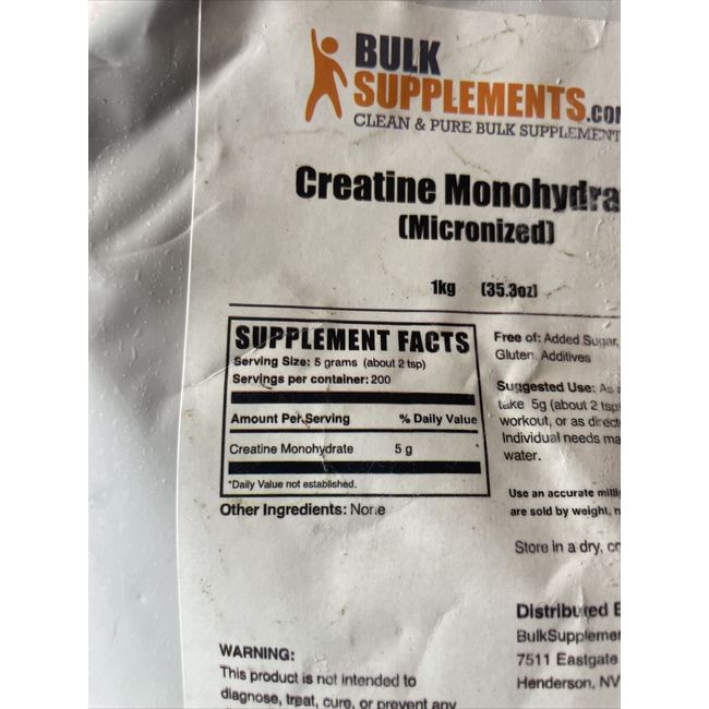 BulkSupplements CM-1KG Pure Micronized Creatine Monohydrate Powder - 1kg  for sale online