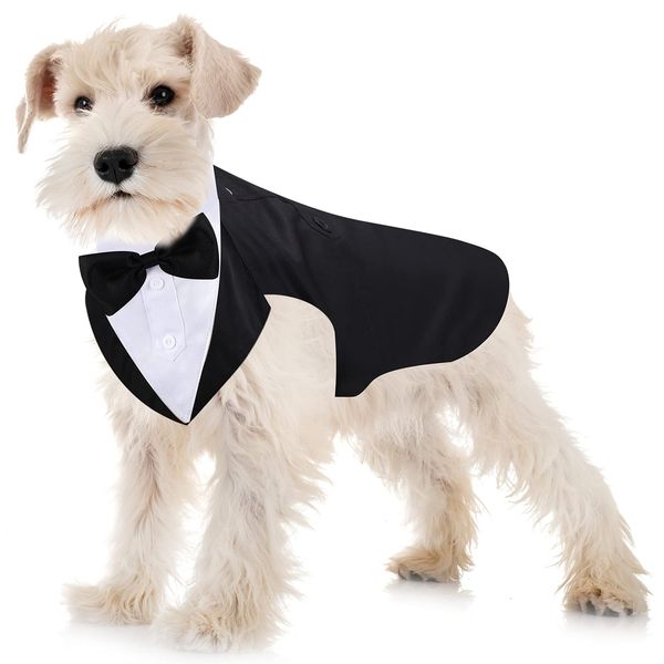 Dog Tuxedo and Bandana Set Dogs Formal Tuxedo PET Wedding Party Suit Wedding Bow Tie Shirt for Wedding Christmas Birthday Costumes (Cute Style,M)