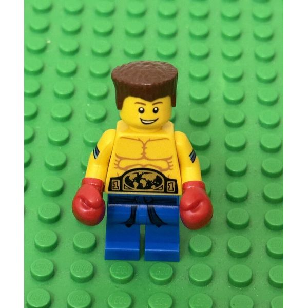 Lego BAM City World Champion Boxer Mini Figure With Red Boxing Gloves,smile Face