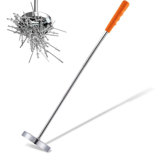 Rechabite Telescoping Magnetic Sweeper Pickup Tool, Screws Parts Finder with 35LB Pull Capacity, Retractable 8.6" to 33" with Strong Magnet, Pick up Nails, Screws, and Metal Parts, Orange