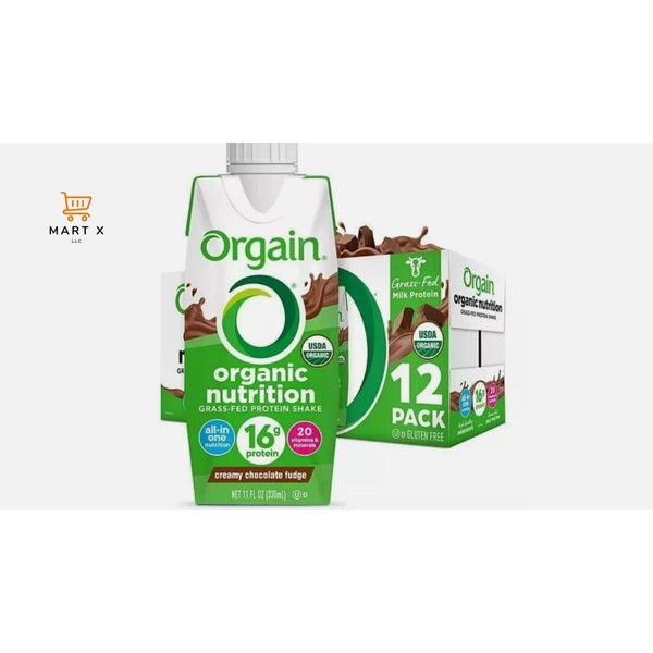 Orgain Organic Nutrition 16g Grass Fed Protein Shake, Creamy Chocolate Fudge, 12