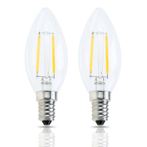 Lamsky E14 European Screw Base LED Filament C35 Shape Bullet Top,2W Warm White 2700K, 20-Watt Incandescent Equivalent, No-Dimmable (2-Pack)