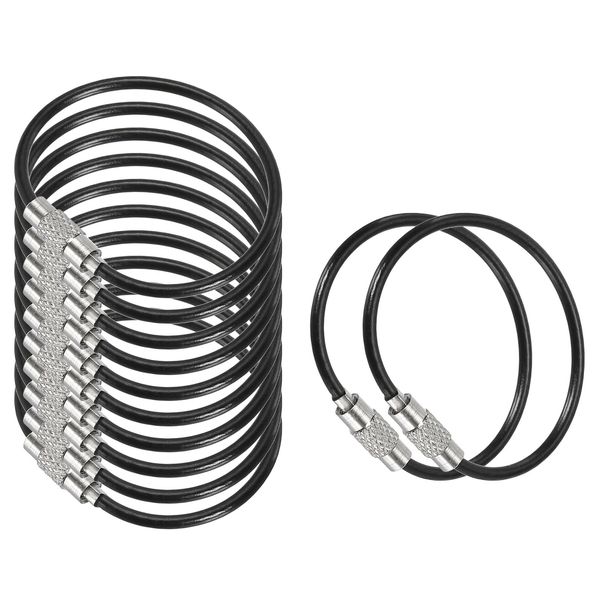 PATIKIL 4.3 Inch Length Wire Keychain Cable, 12 Pack Stainless Steel Key Ring Loop, Black