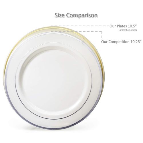 OCCASIONS 120 Plates Pack,(60 Guests) Heavyweight Premium Wedding Party Disposable Plastic Plates Set -60 x 10.5'' Dinner + 60 x 7.5'' Salad/Dessert (Seasons Clear/Gold Glitter)