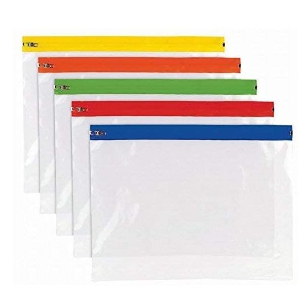 5 A5 Zip Bags Document Wallet Pouch Assorted Colors