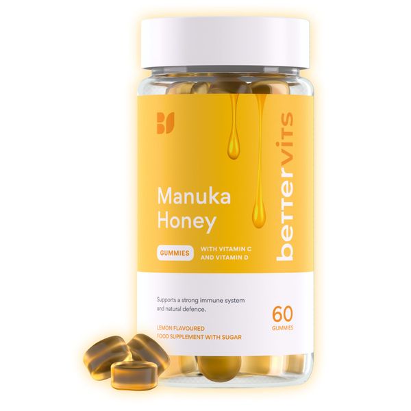 Bettervits Manuka Honey Gummies | Vitamin D, C & Zinc | Vegetarian-Friendly | Lemon Flavour